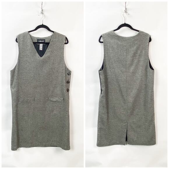 Vintage 90s Sag Harbor 14 Womens Black/White Wool Blend Mini Shift Dress - Picture 1 of 7